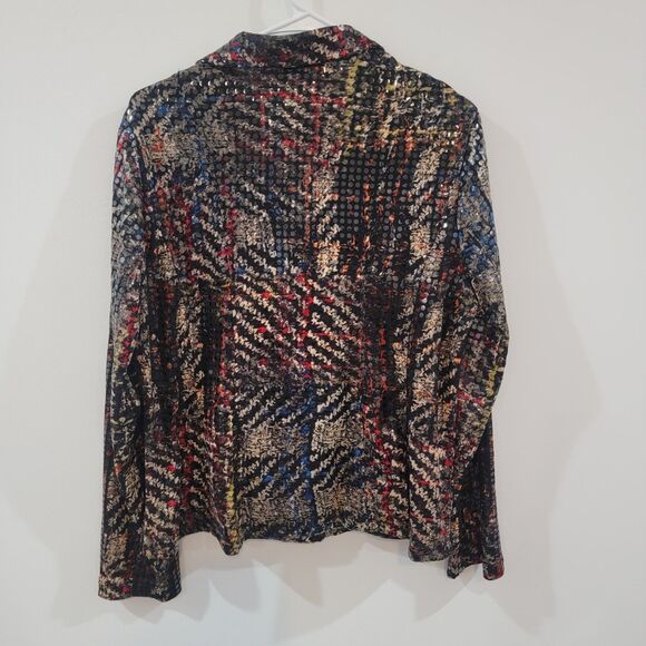 Vintage N Touch Womens Zip Up Sweater Size Small Sequin Abstract Art - Picture 2 of 7